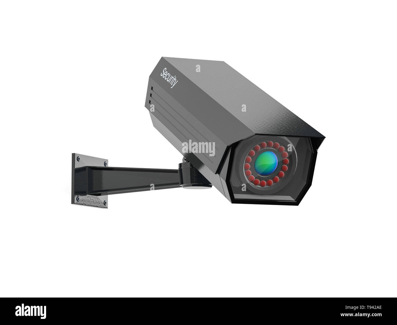 CCTV security camera. Black surveillance system. 3d rendering illustration isolated on white background Stock Photo
