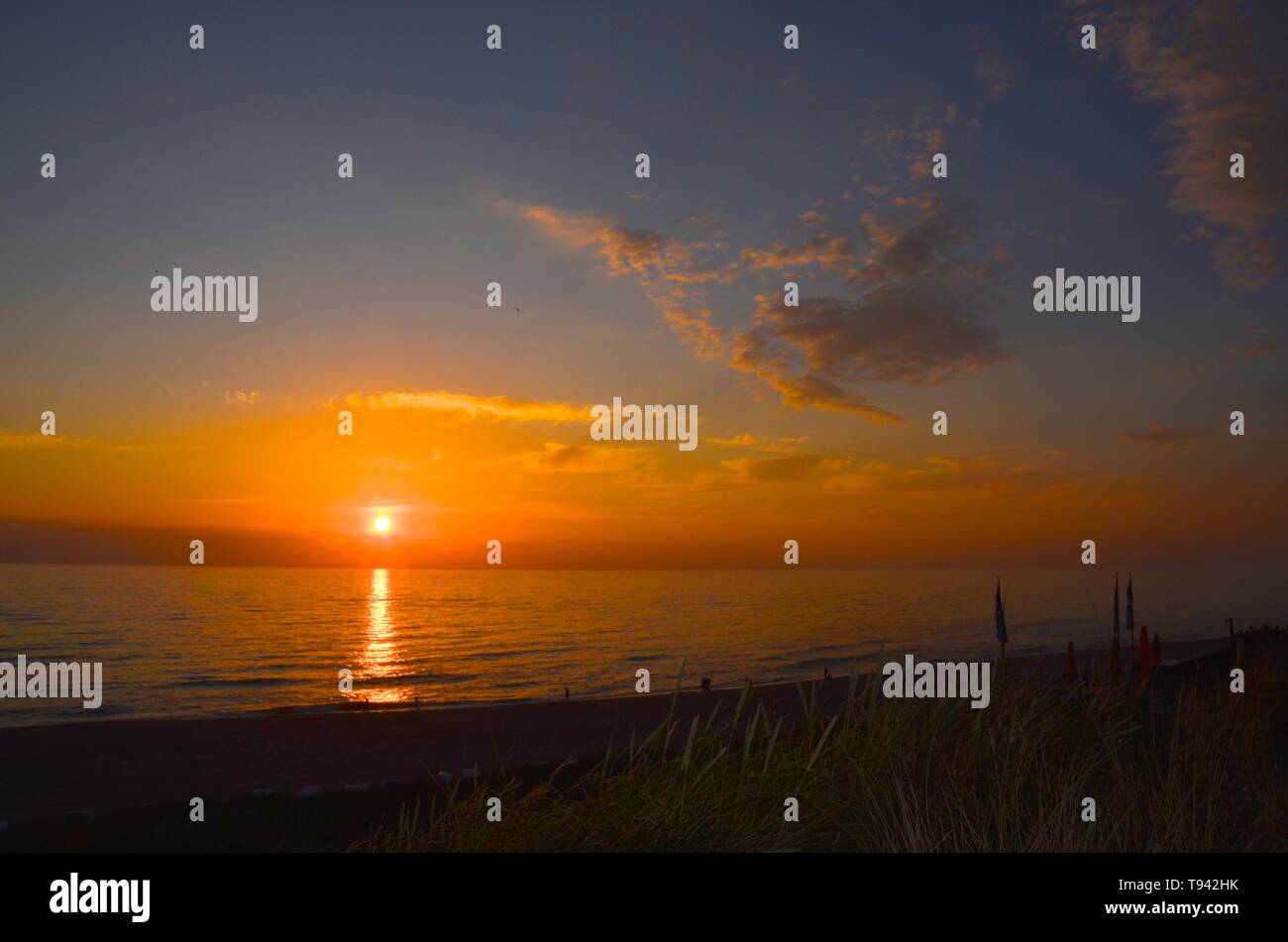 Sonnenuntergang auf Sylt Weststrand Stock Photo
