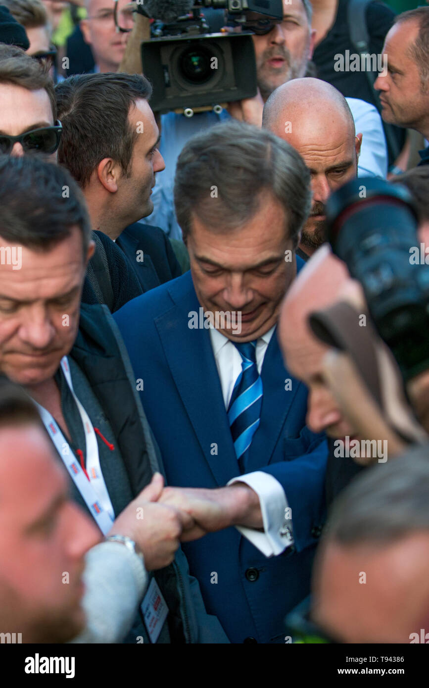 Nigel Farage leaving the stage after his speech at Parliament Square on March 29th 2019 The day the Britain was meant to leave the EU. Stock Photo