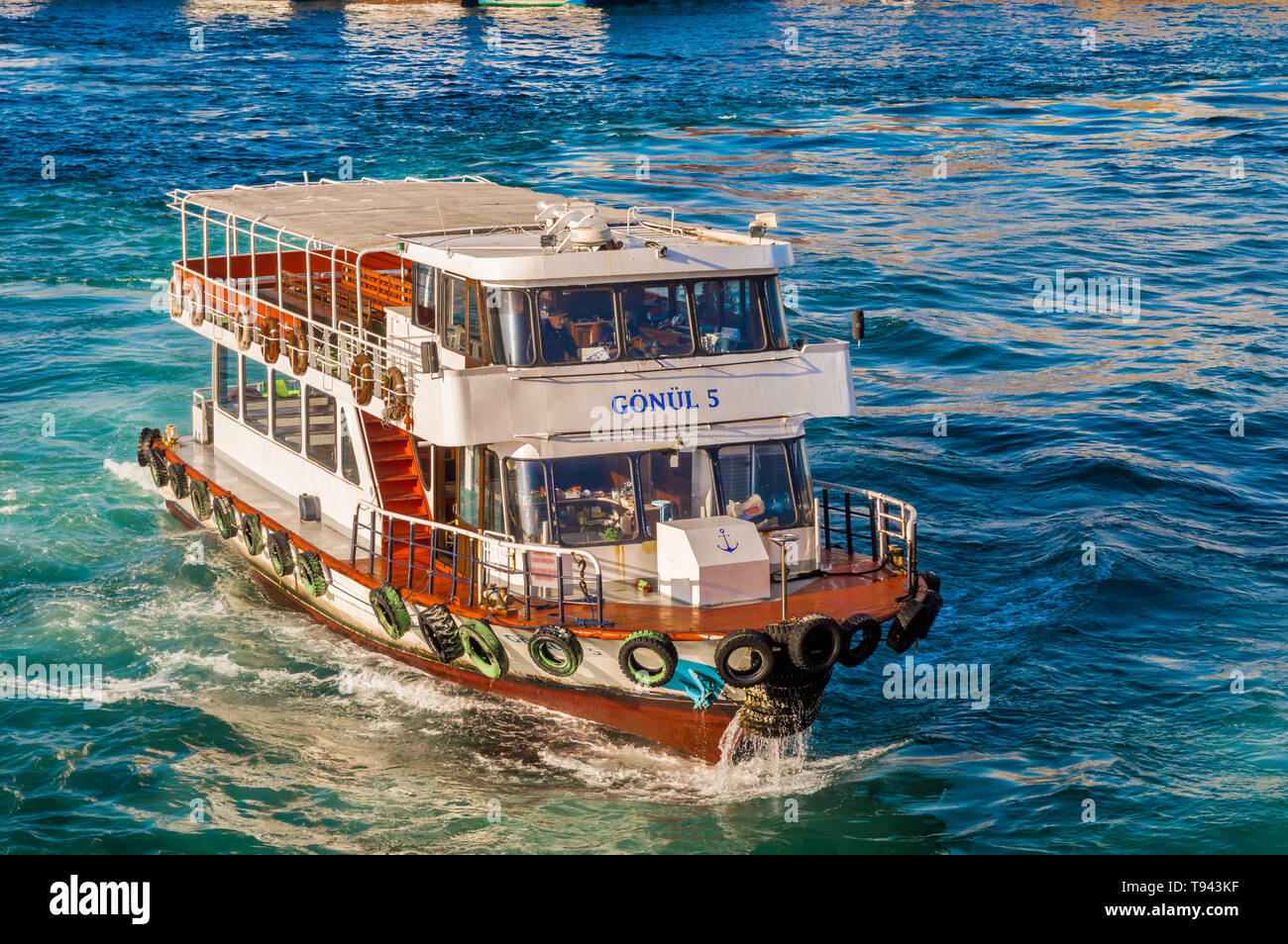 Istanbul, Turkey - January 06, 2018: Turyol ferry near Halic, a private ferry operator which owns and operates urban and international ferry service i Stock Photo