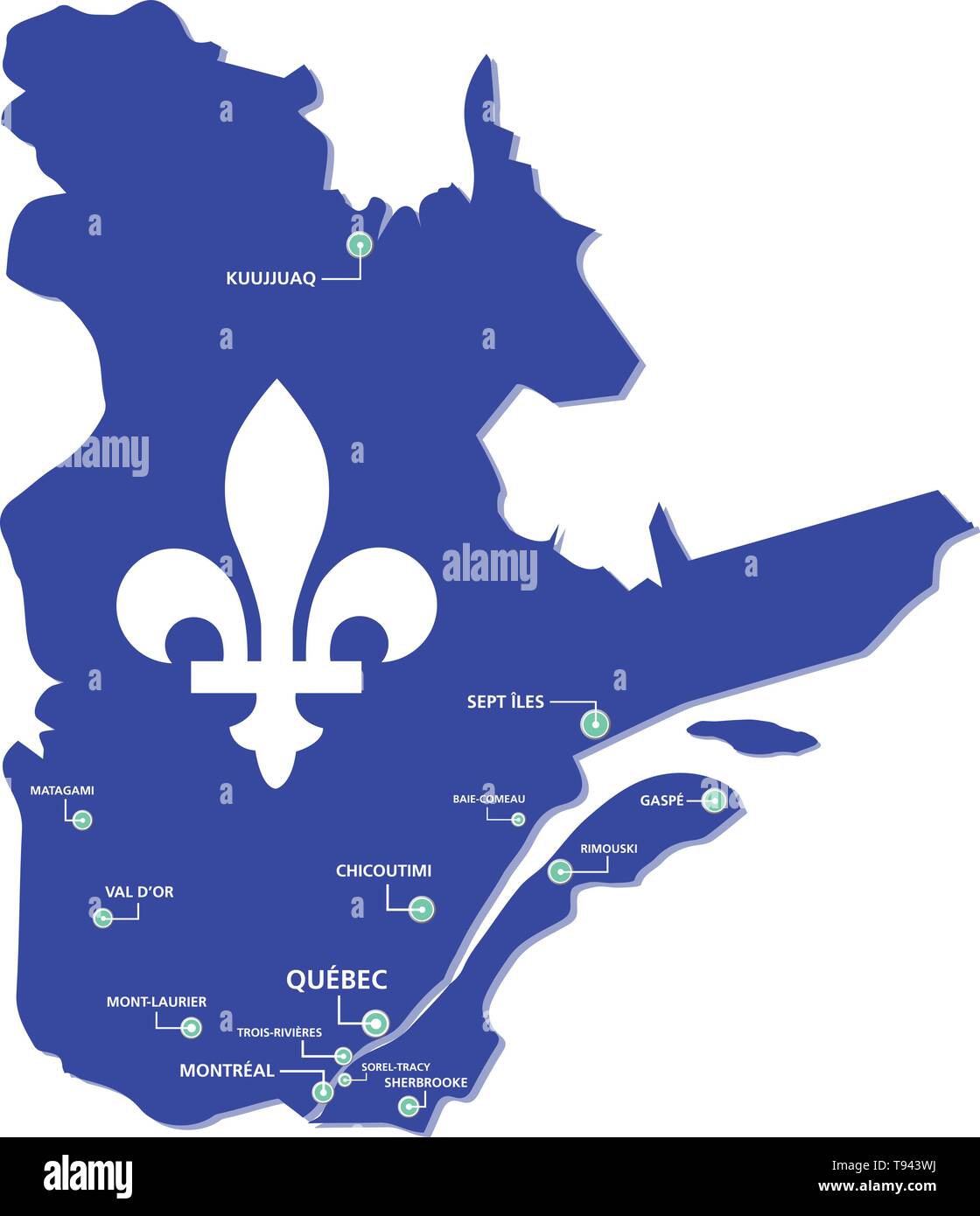 Quebec map province with cities vector Stock Vector