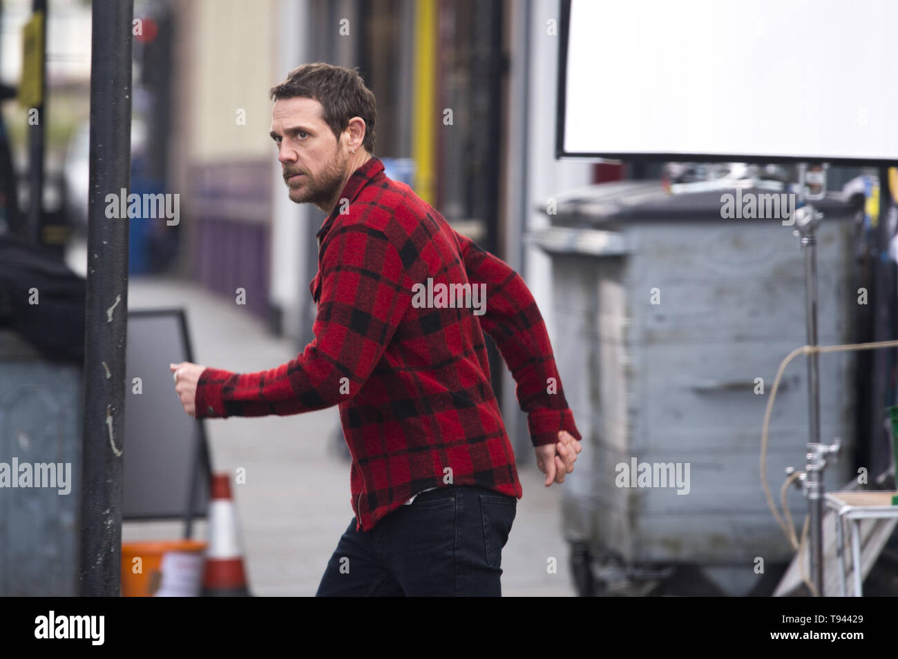 Glasgow's Bell street is taken over by filming of BBC's drama 'Guilt' for the new television channel.  Featuring: Jamie Sives Where: Glasgow, United Kingdom When: 15 Apr 2019 Credit: Euan Cherry/WENN Stock Photo