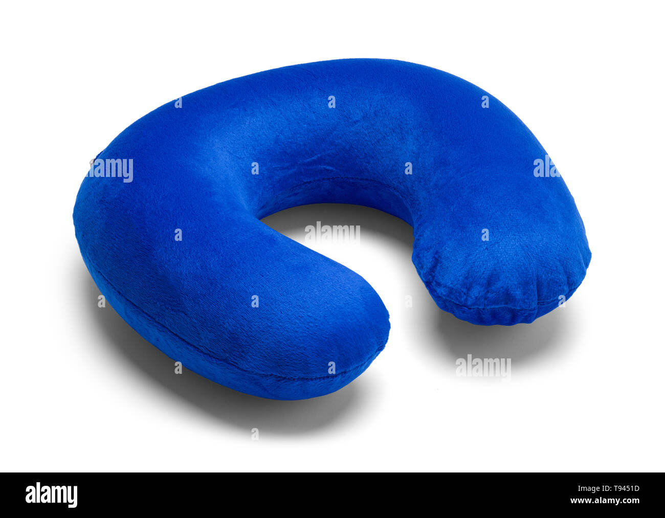 Blue Travel Neck Pillow Isolated on White Background. Stock Photo