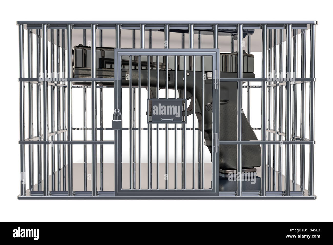 Cage, prison cell with gun, 3D rendering isolated on white background Stock  Photo - Alamy