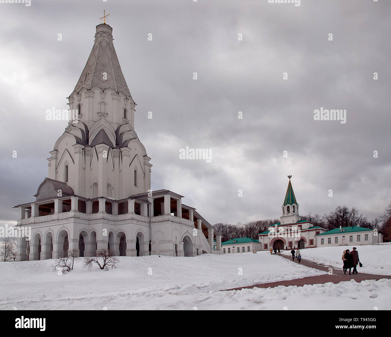 Traditional Russian white Church, winter, Kolomenskoe, Moscow, Russia Stock Photo