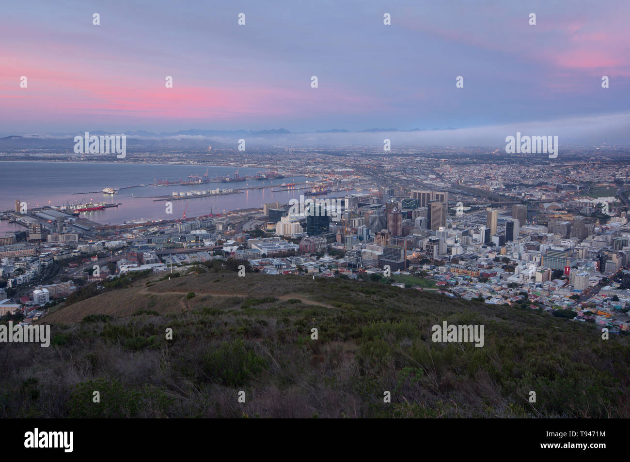 Cape Town CBD seen from Signal Hill at sunset Stock Photo