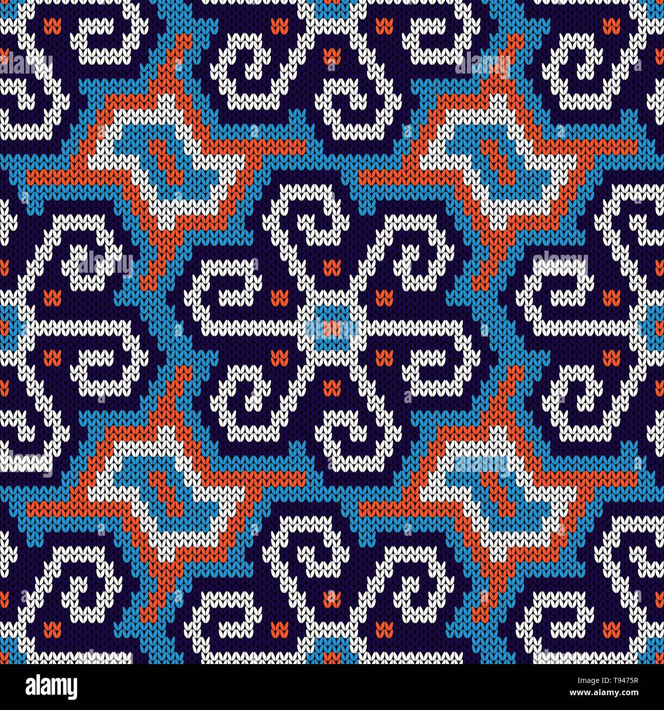 Knitting seamless vector pattern as a fabric texture in blue, orange ...