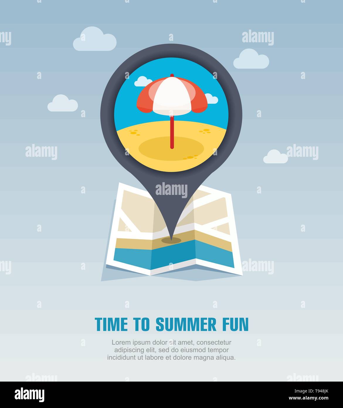 Beach Parasol vector pin map icon. Map pointer. Summer Map markers ...
