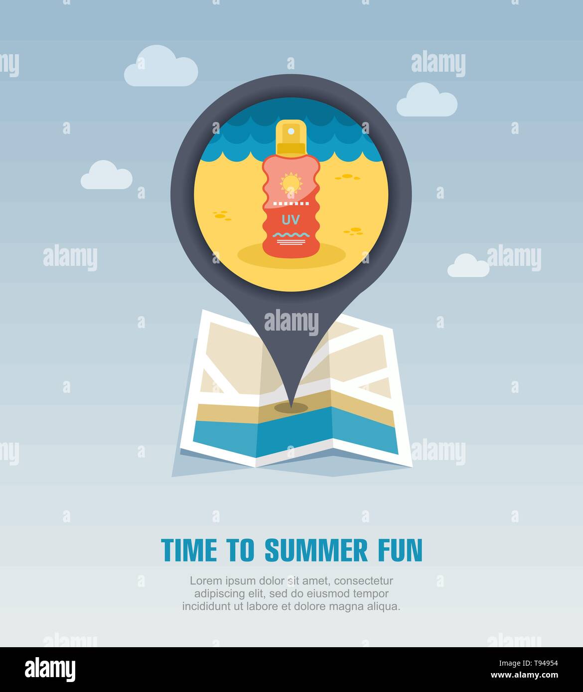 Sun Cream in Spray vector pin map icon. Beach Map pointer. Summer Map ...