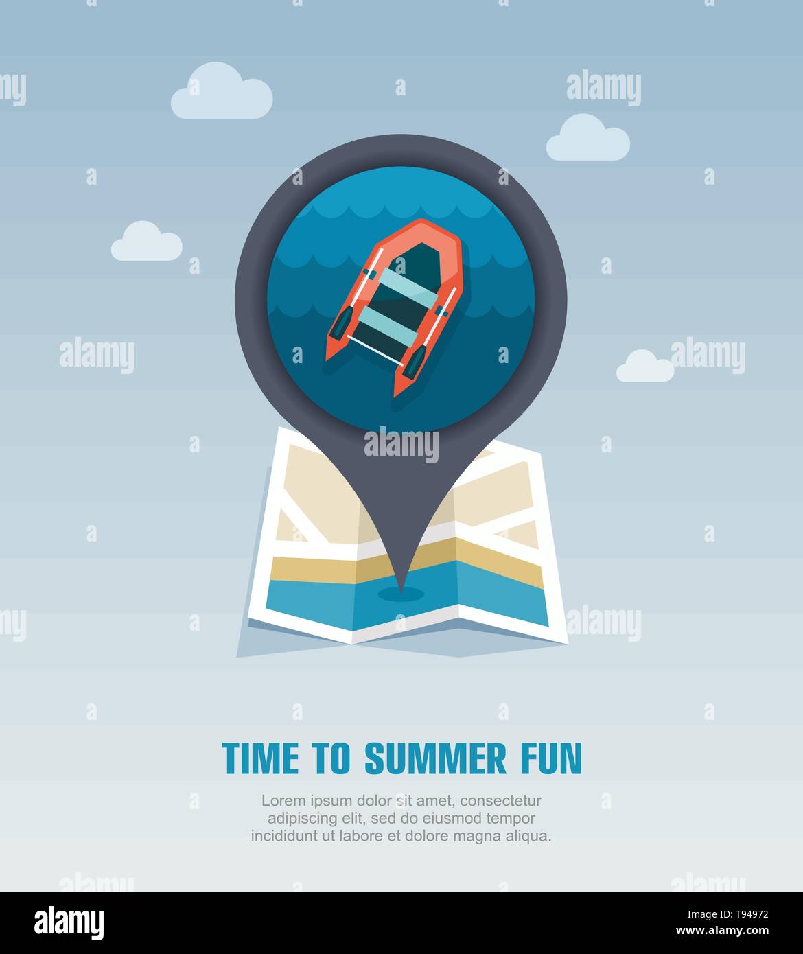 Inflatable boat vector pin map icon. Beach Map pointer. Summer Map ...