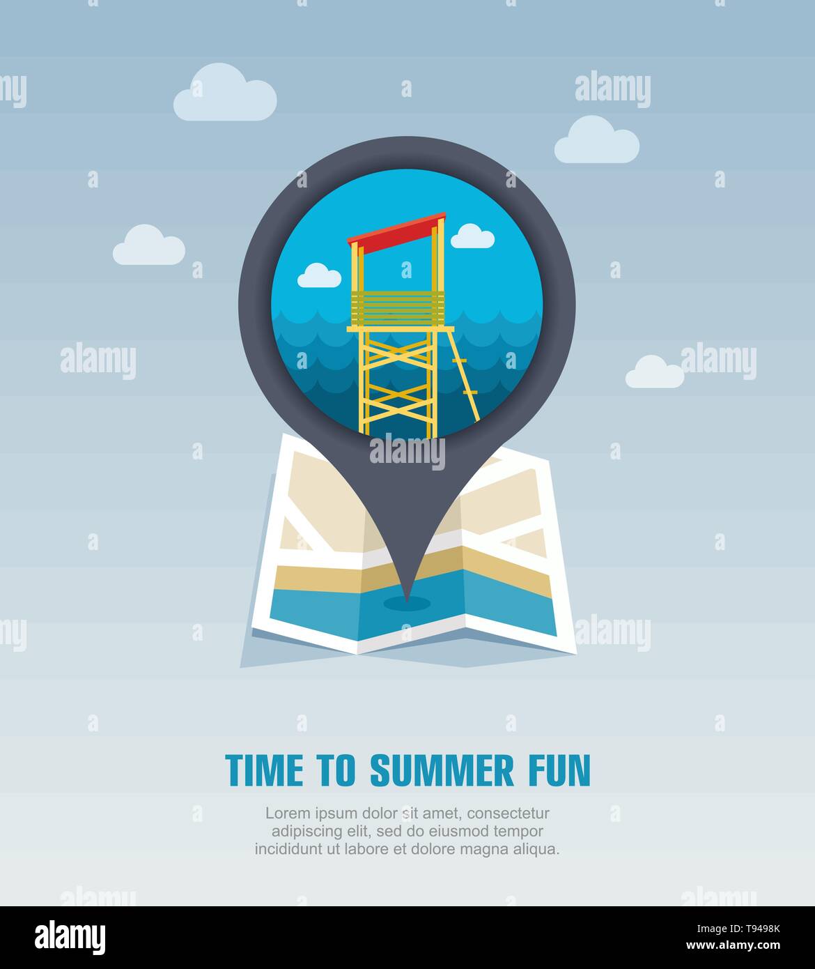 Lifeguard tower vector pin map icon. Beach Map pointer. Summer Map ...