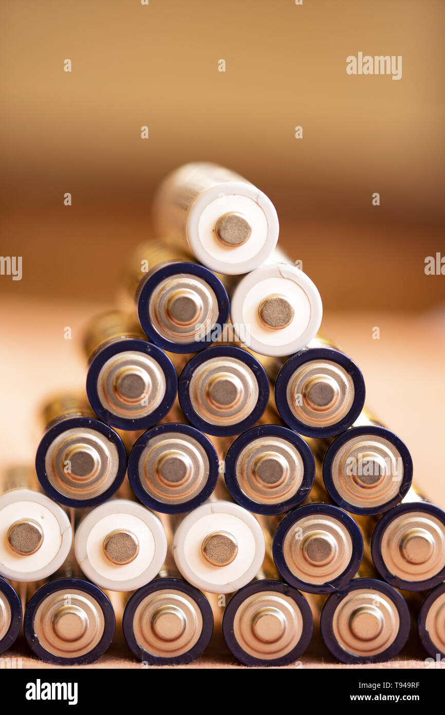 stack of batteries sorted one above the other Stock Photo Alamy