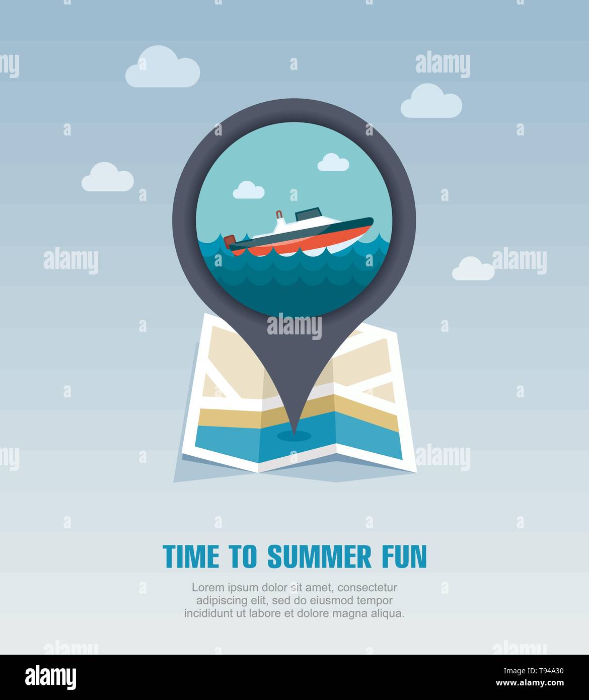 Speed boat vector pin map icon. Travel Map pointer. Summer Map markers ...