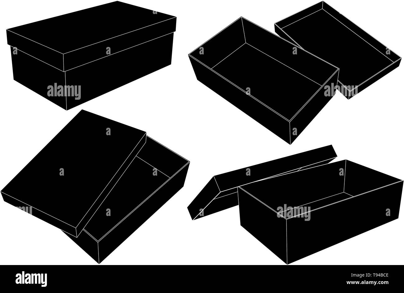 Open storage boxes. Black outline drawing Stock Vector