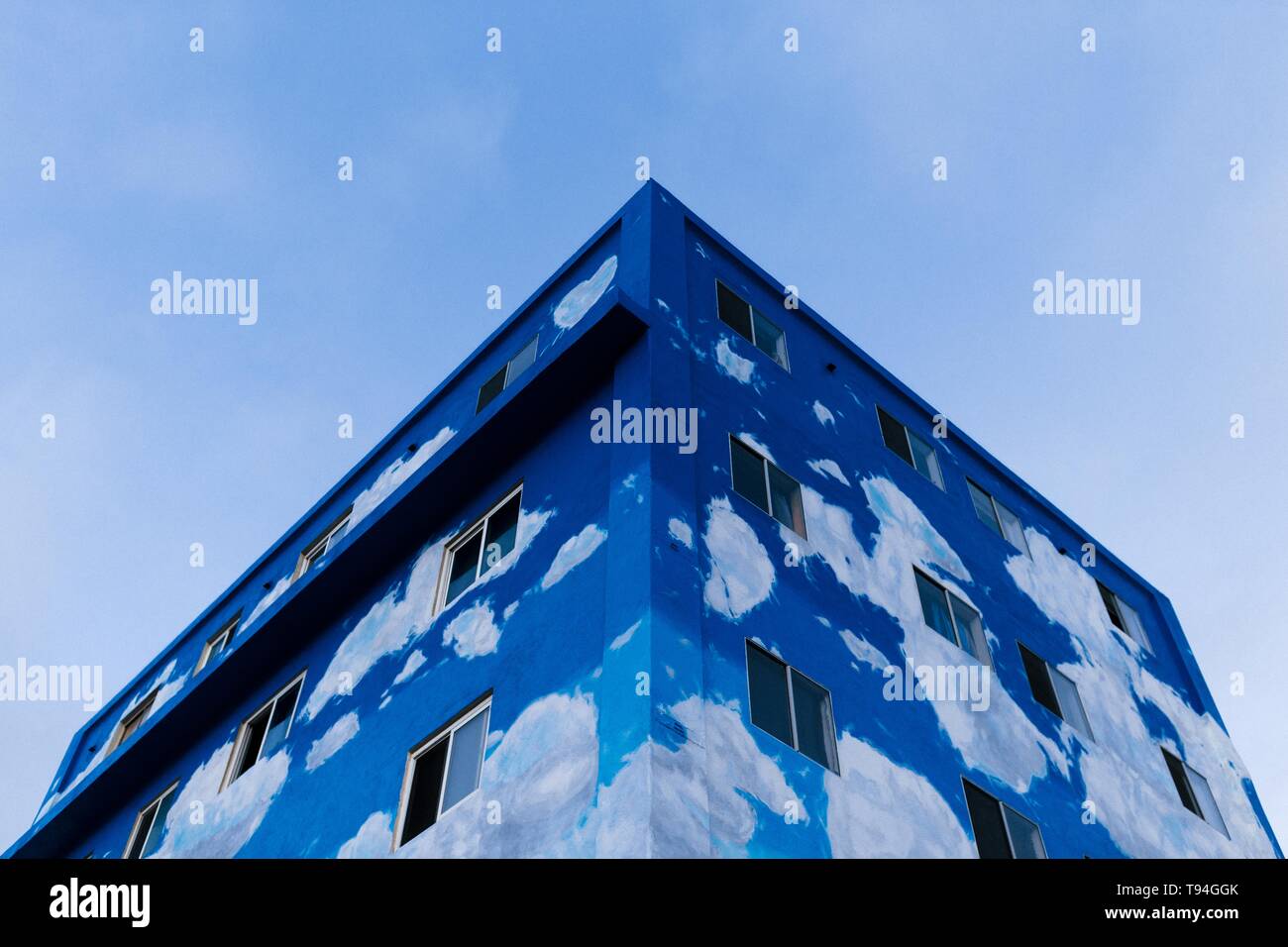 Half-finished blue building shot from a low angle Stock Photo