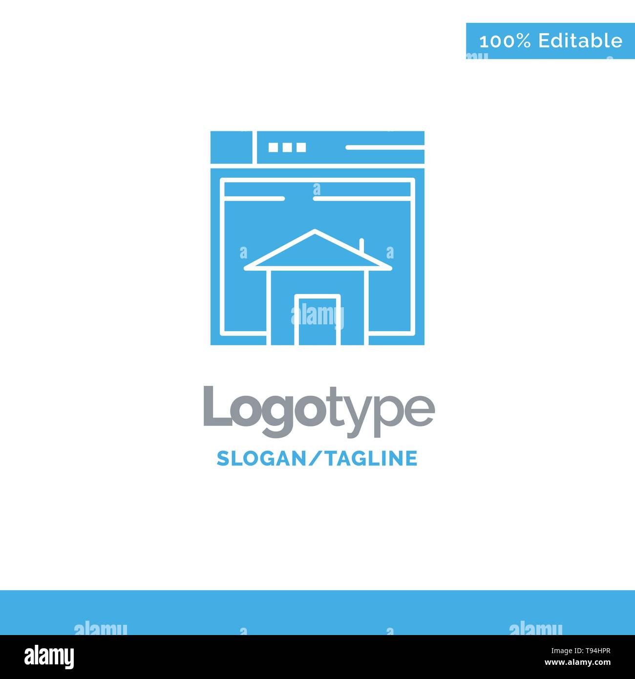 Home, Sell, Web, Layout, Page, Website Blue Solid Logo Template. Place for Tagline Stock Vector