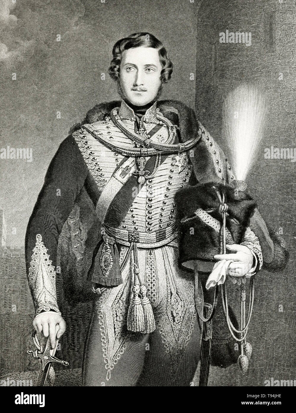 Prince Albert, in military uniform, portrait engraving, 1900 Stock Photo