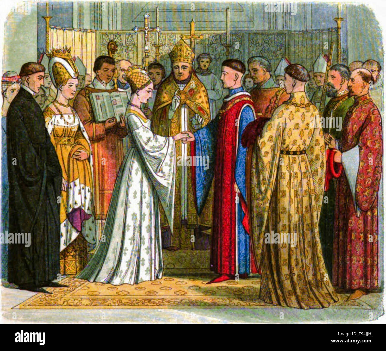 Wedding and marriage of Henry V of England to Catherine of Valois, engraving by Edmund Evans, 1864 Stock Photo