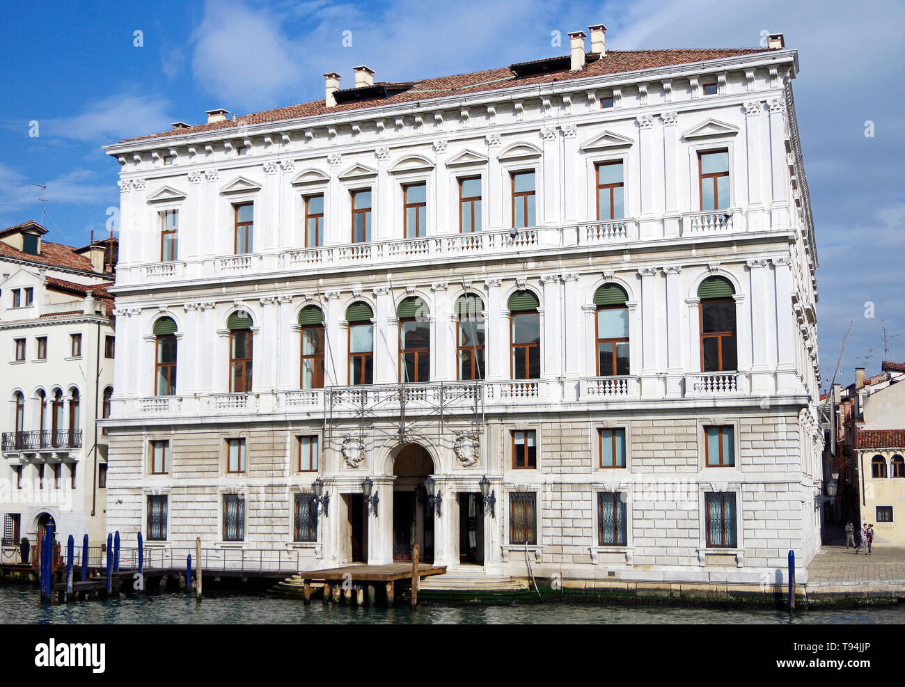 Venice, Italy, The Palazzo Grassi, the last of the great noble Venetian palaces, with a symmetrical neo classical facade, architect Giorgio Massari Stock Photo