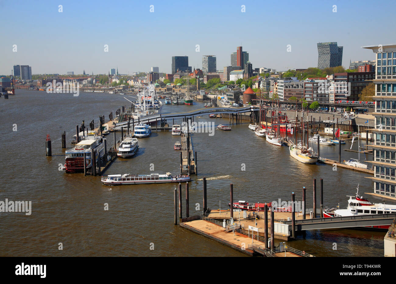 View from Elbphilharmonie over river Elbe und the nharbour, Hamburg, Germany, Europe Stock Photo