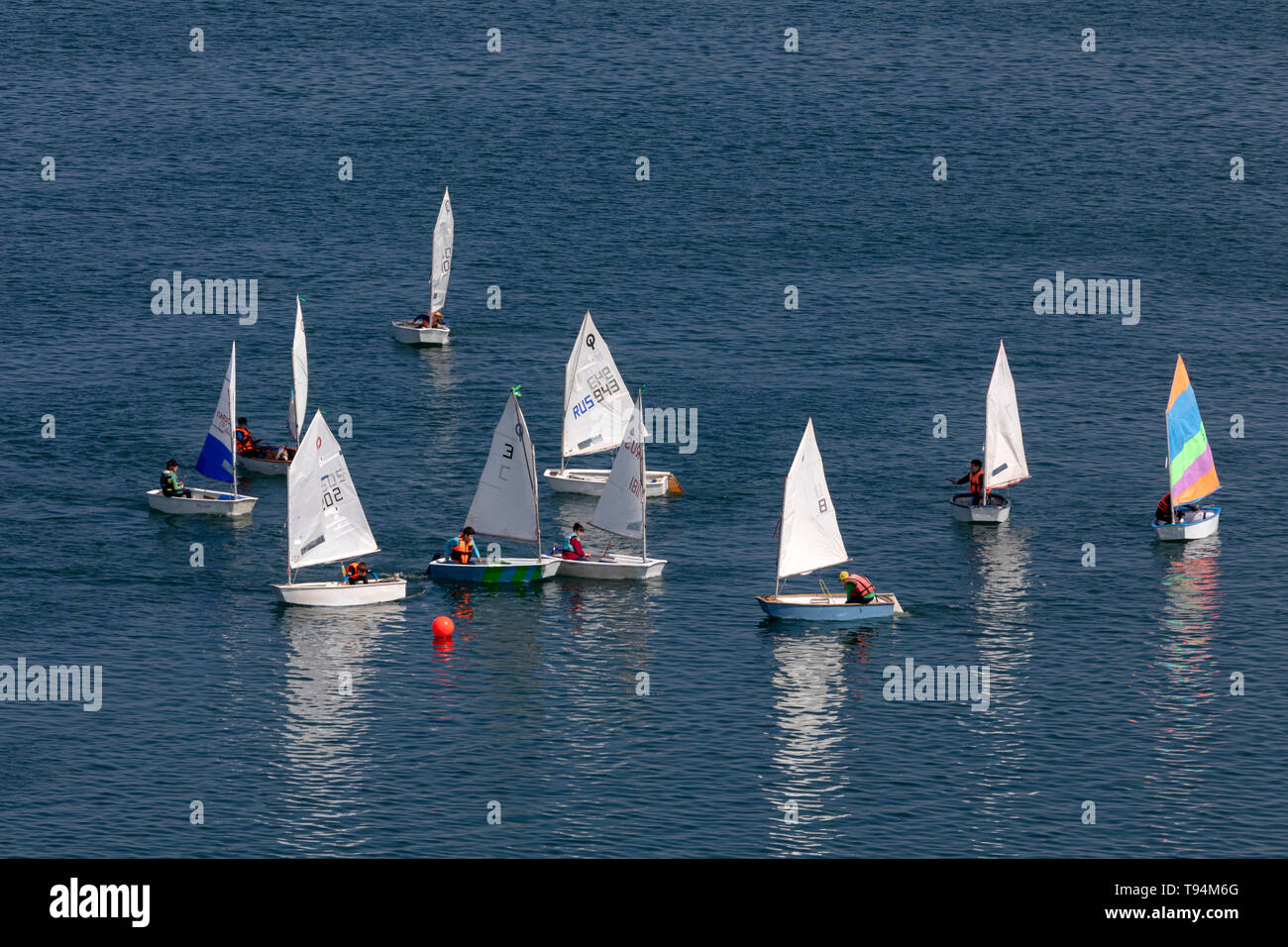 Children learn sailing on the Black sea Stock Photo