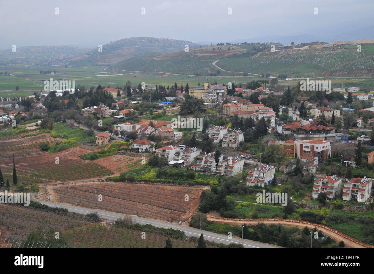 The Dado observation Point overlooking Metula, Upper Galilee, Israel Stock Photo