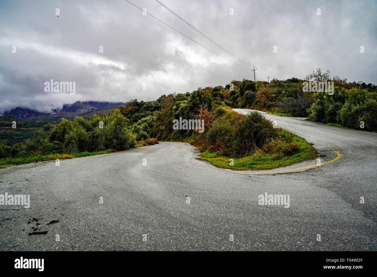 winding Mountain road. Traveling concept. Photographed in Crete, Greece Stock Photo
