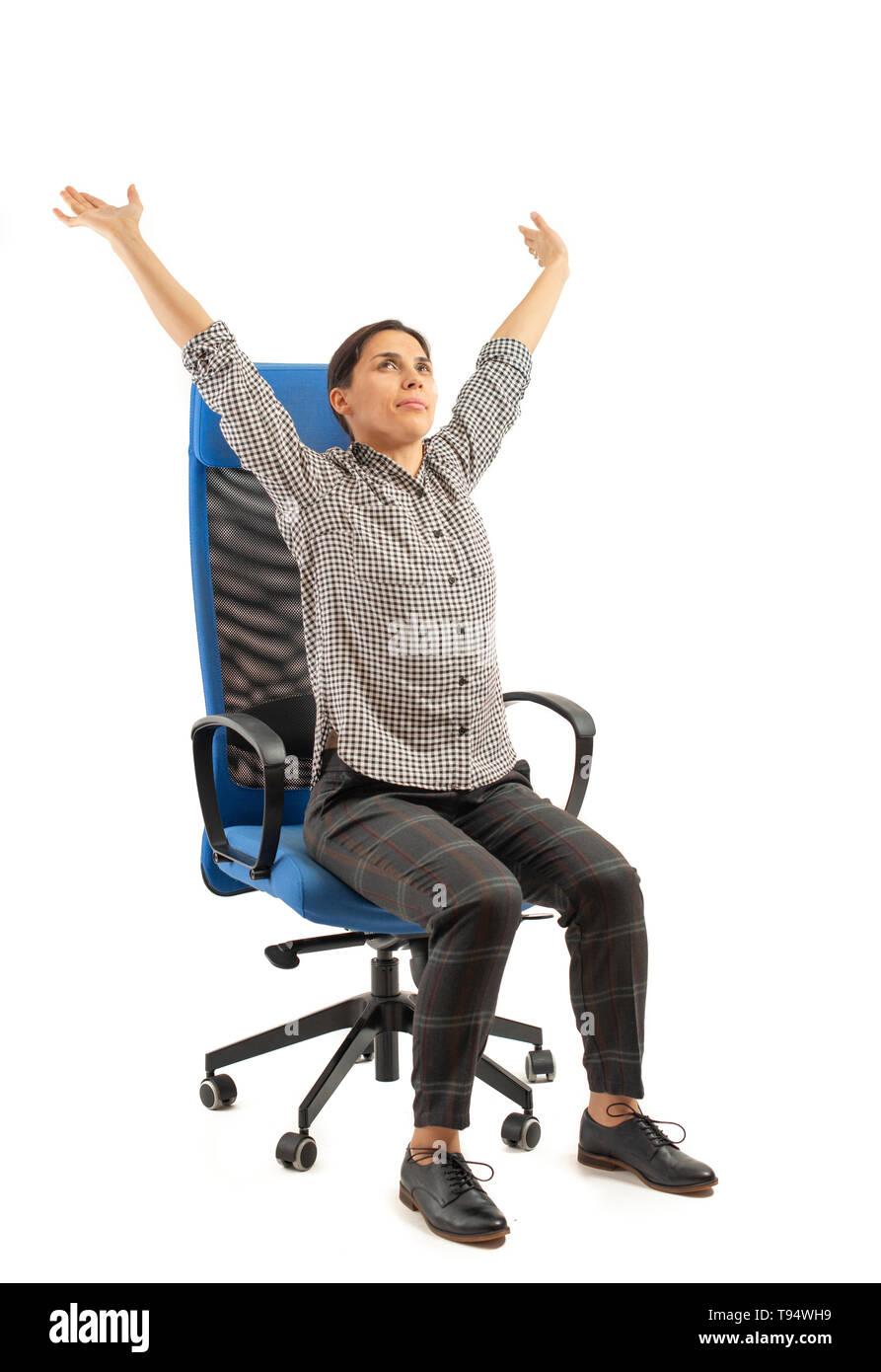 Sitting chair legs crossed woman hires stock photography and images