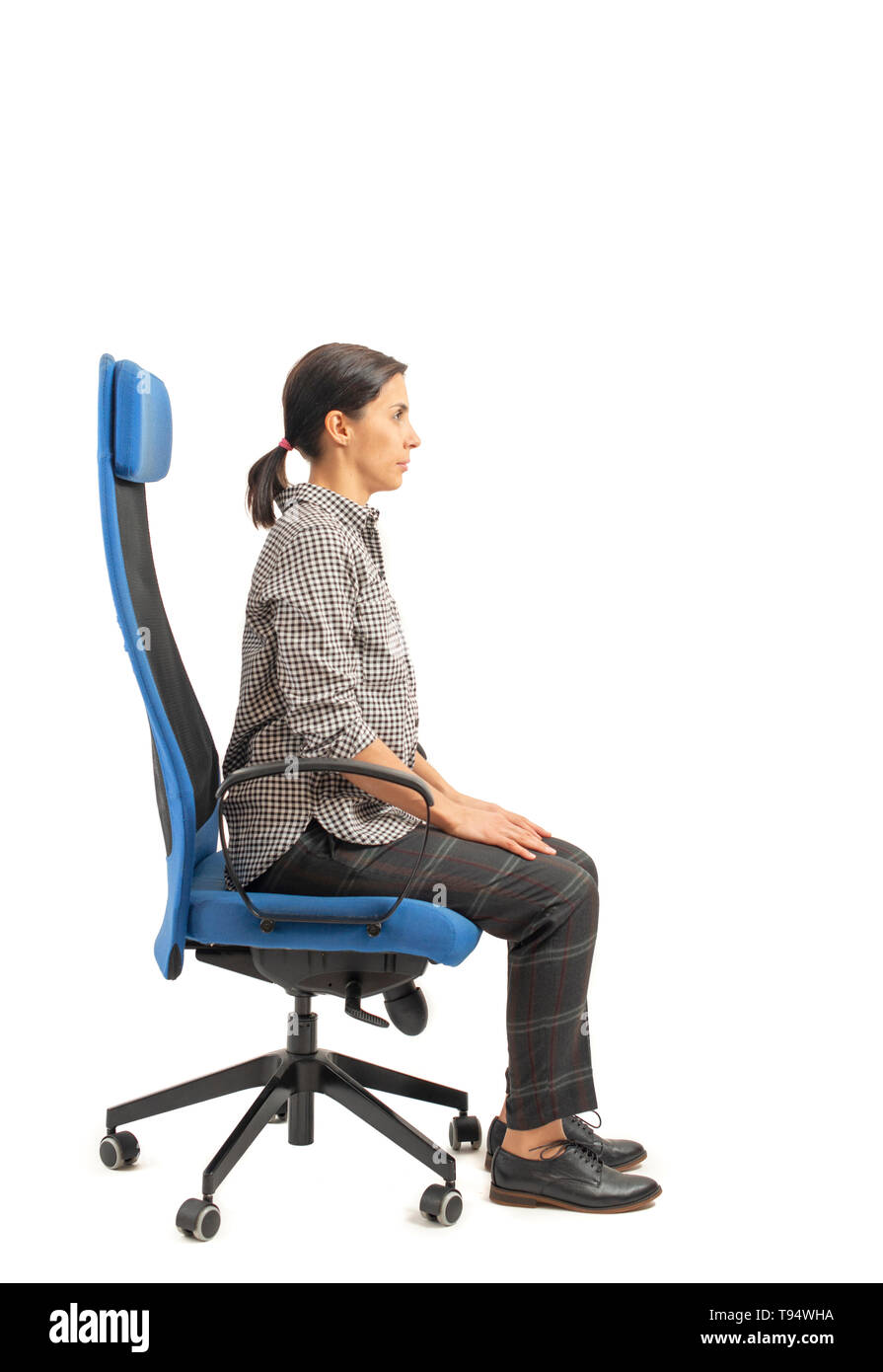Woman Doing Exercises While Sitting On The Office Chair Isolated