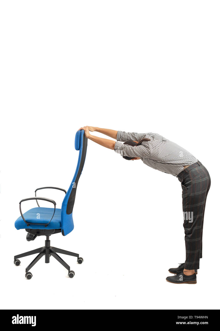 Woman doing exercises while sitting on the office chair, isolated on white  Stock Photo - Alamy