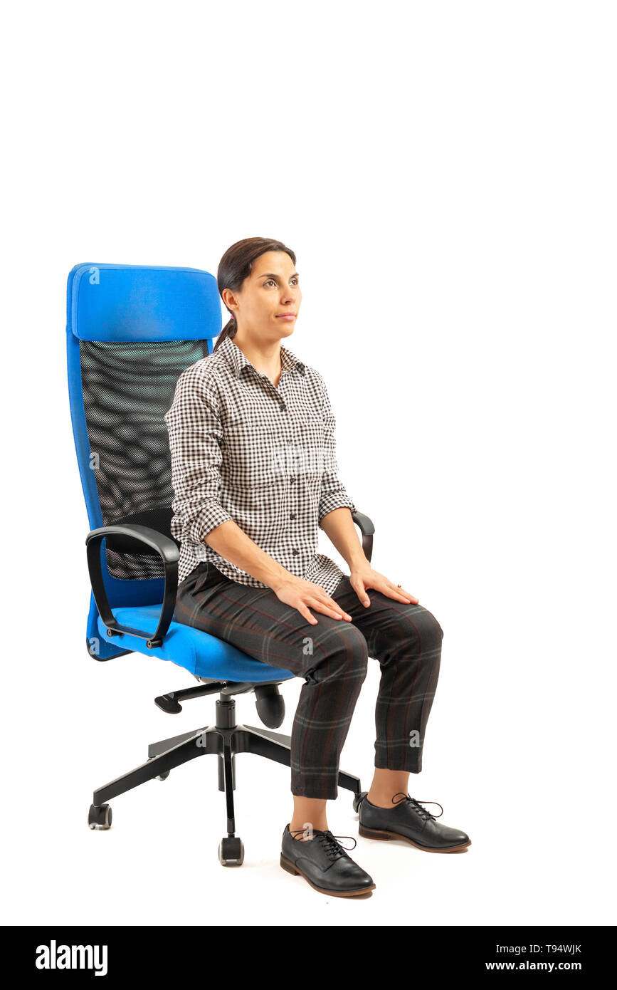Woman Doing Exercises While Sitting On The Office Chair Isolated