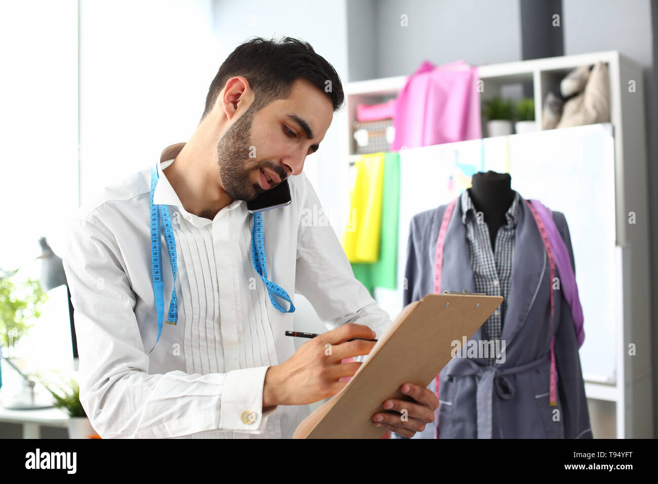 Dressmaking Design Service Worker Talking Phone Stock Photo