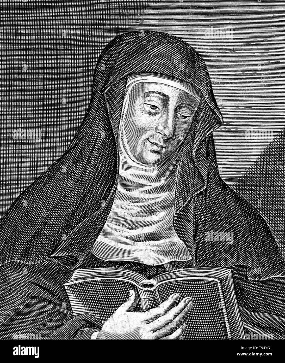 Hildegard of Bingen (1098 - September 17, 1179) was a German Benedictine abbess, writer, composer, philosopher, Christian mystic, visionary, and polymath. She is considered to be the founder of scientific natural history in Germany. One of her works as a composer, the Ordo Virtutum, is an early example of liturgical drama and arguably the oldest surviving morality play. Stock Photo