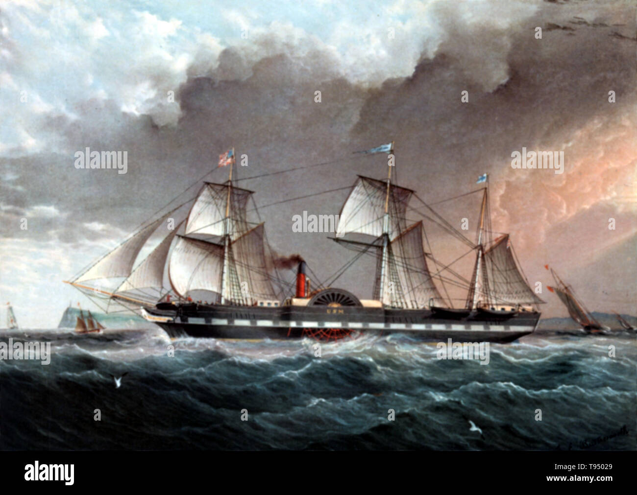 U.S. Mail Steamship Company was a company formed in 1848 by George Law, Marshall Roberts and Bowes McIlvaine to assume the contract to carry the U.S. mails from New York City, with stops in New Orleans and Havana, to the Isthmus of Panama for delivery in California. The company had the SS Ohio and the SS Georgia built in 1848, and with the purchased SS Falcon in early 1849 carried the first passengers by steamship to Chagres, on the east coast of the Isthmus of Panama. Stock Photo