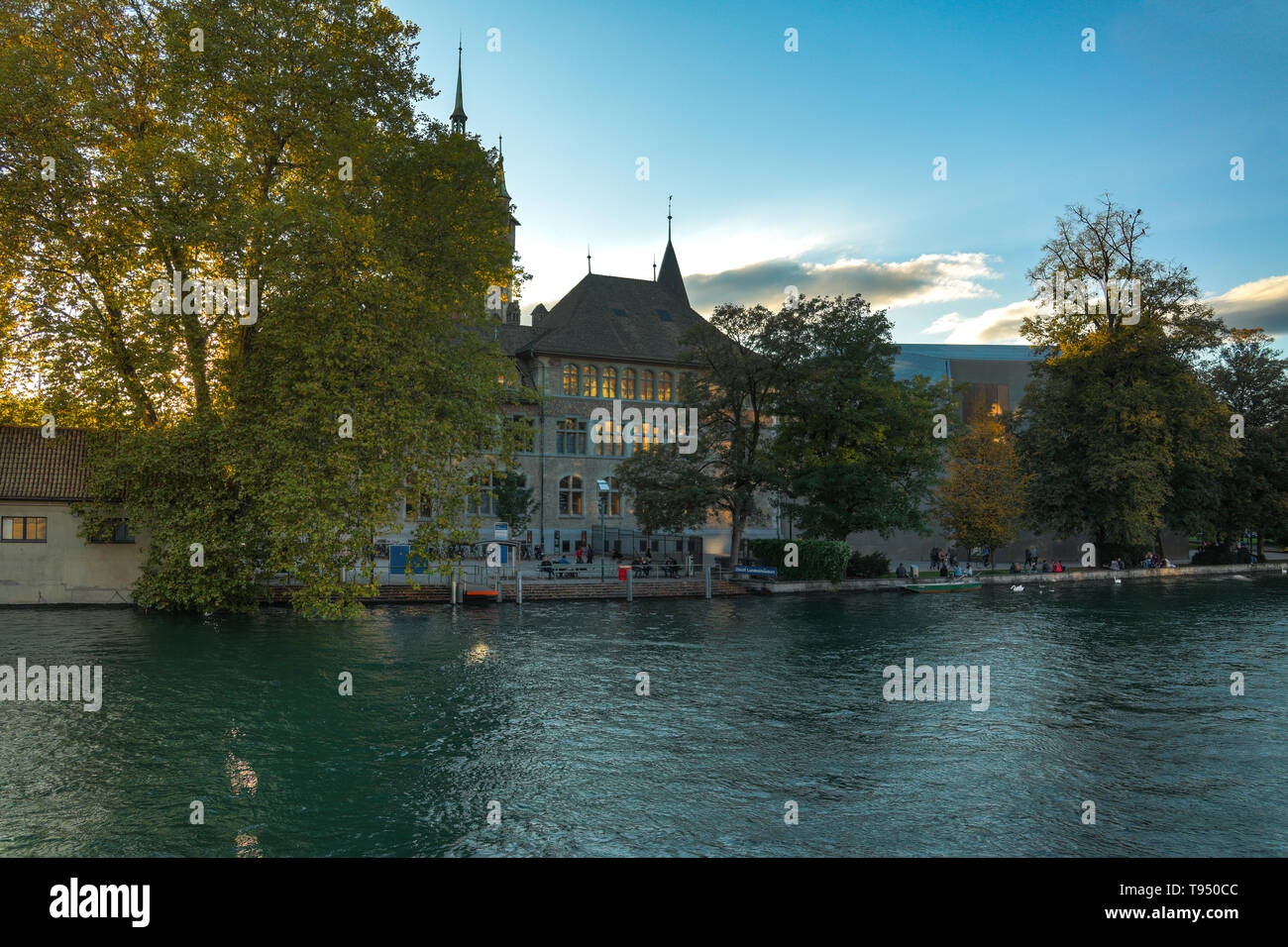 Zurich Landesmuseum in autumn evening Stock Photo