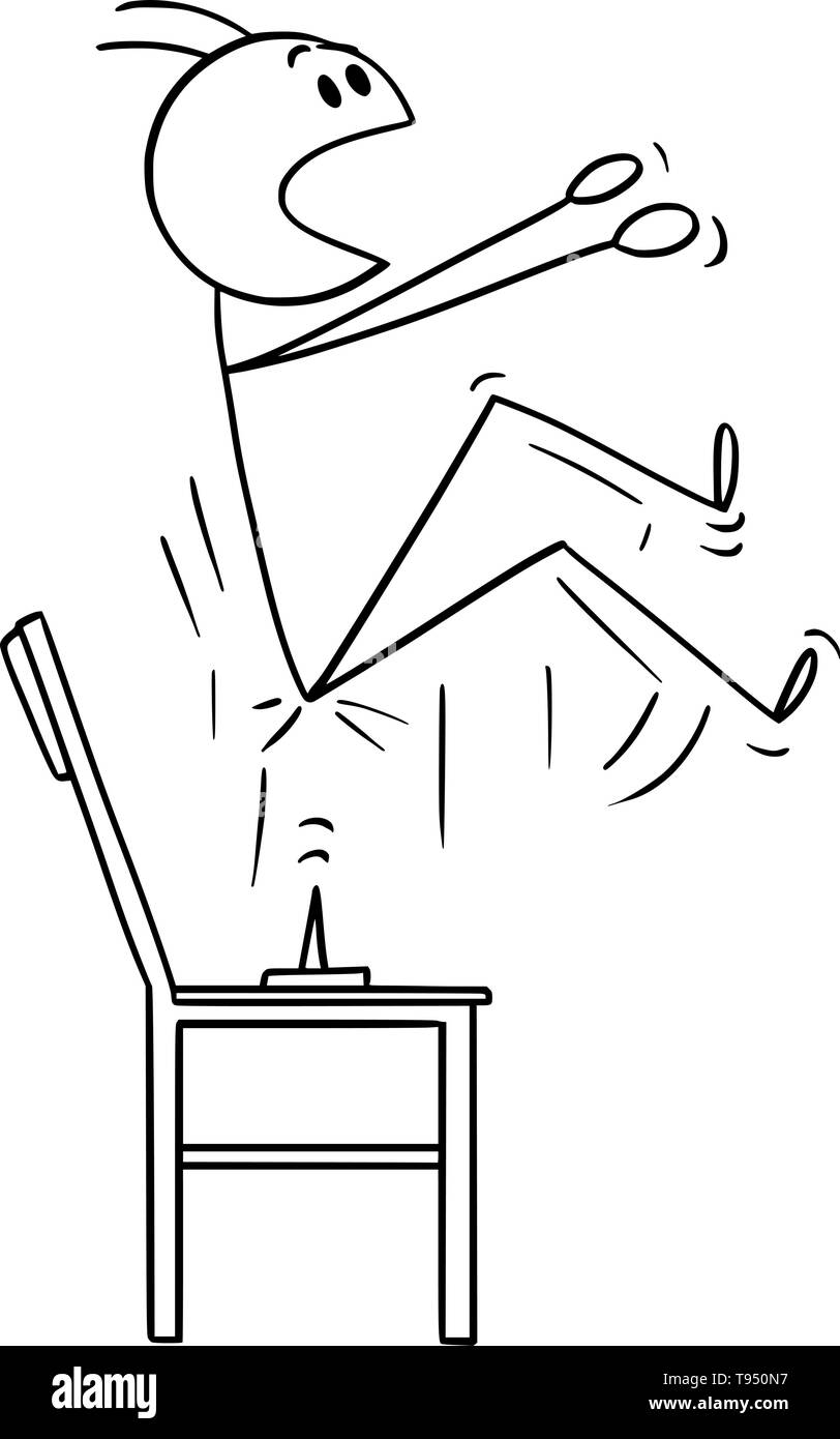 Vector cartoon stick figure drawing conceptual illustration of man who ...