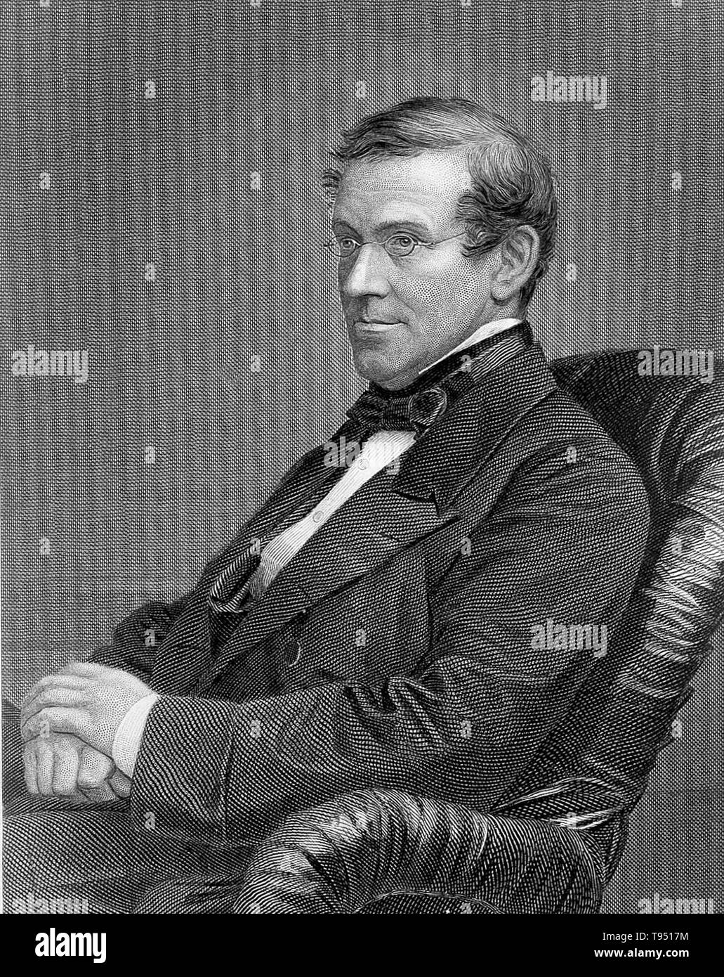 Sir Charles Wheatstone. Stipple engraving by C. Cook after Kilburn. Charles Wheatstone (1802-1875) was an English scientist and inventor of many scientific breakthroughs of the Victorian era, including the English concertina, the stereoscope (a device for displaying three-dimensional images), and the Playfair cipher (an encryption technique). Stock Photo