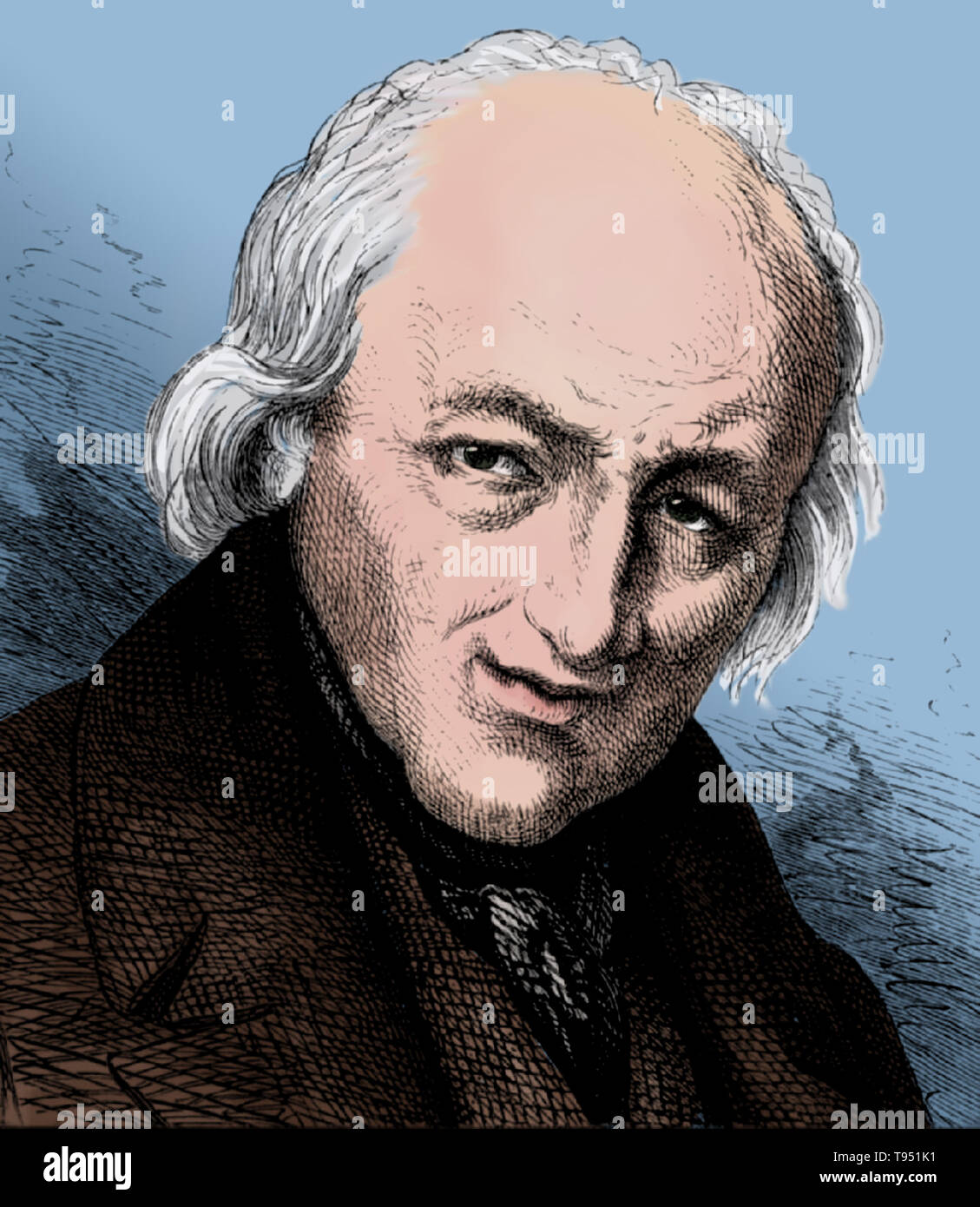 Rene Just Hauy (February 28, 1743 - June 3, 1822) was a French mineralogist and ordained Roman Catholic Priest. His interest in crystallography resulted from the accidental breaking of a piece of calcite. Upon examination he discovered that they cleaved along straight planes that met at constant angles. He broke more pieces of calcite and found that, regardless of the original shape, the broken fragments were consistently rhombohedral which led to his theory of crystal structure. Stock Photo