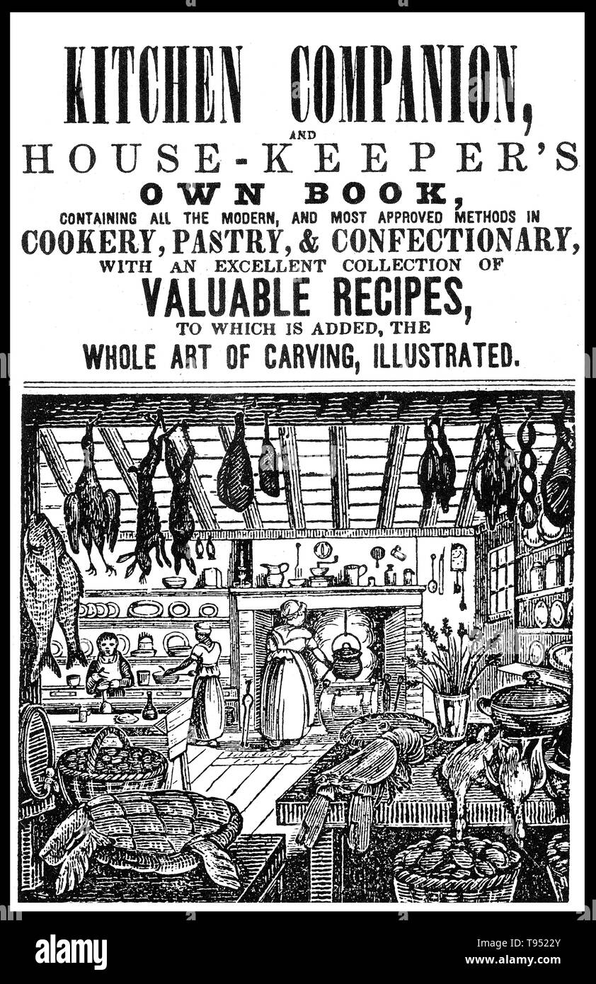 'The Kitchen Companion, and House-keeper's own book, Containing all the modern, and most approved methods in cookery, pastry, & confectionary, with an excellent collection of valuable recipes, to which is added the whole are of carving, illustrated.' A cookbook or cookery book is a kitchen reference publication containing a collection of recipes, typically organized by type of dish. Ancient Mesopotamian recipes have been found on three Akkadian tablets, dating to about 1700 BC. Stock Photo