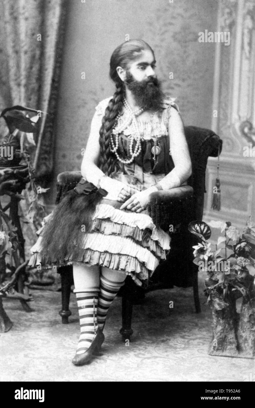 Annie Jones Elliot (July 14, 1865 - October 22, 1902) was an American bearded woman. She toured with showman P. T. Barnum as a circus attraction. Whether the cause of her condition was hirsutism or an unrelated genetic condition that affects children of both sexes and continues into adult years is unknown. Many photographers, including Mathew Brady, took her portraits during her lifetime, which were widely distributed. Stock Photo