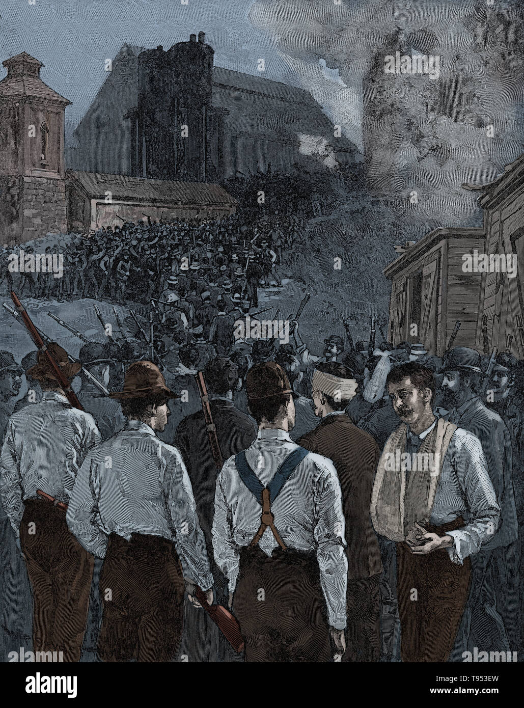 The Homestead Strike was an industrial lockout and strike which began on June 30, 1892, culminating in a battle between strikers and private security agents on July 6, 1892. The battle was the second largest and one of the most serious disputes in US labor history second only to the Battle of Blair Mountain. Stock Photo