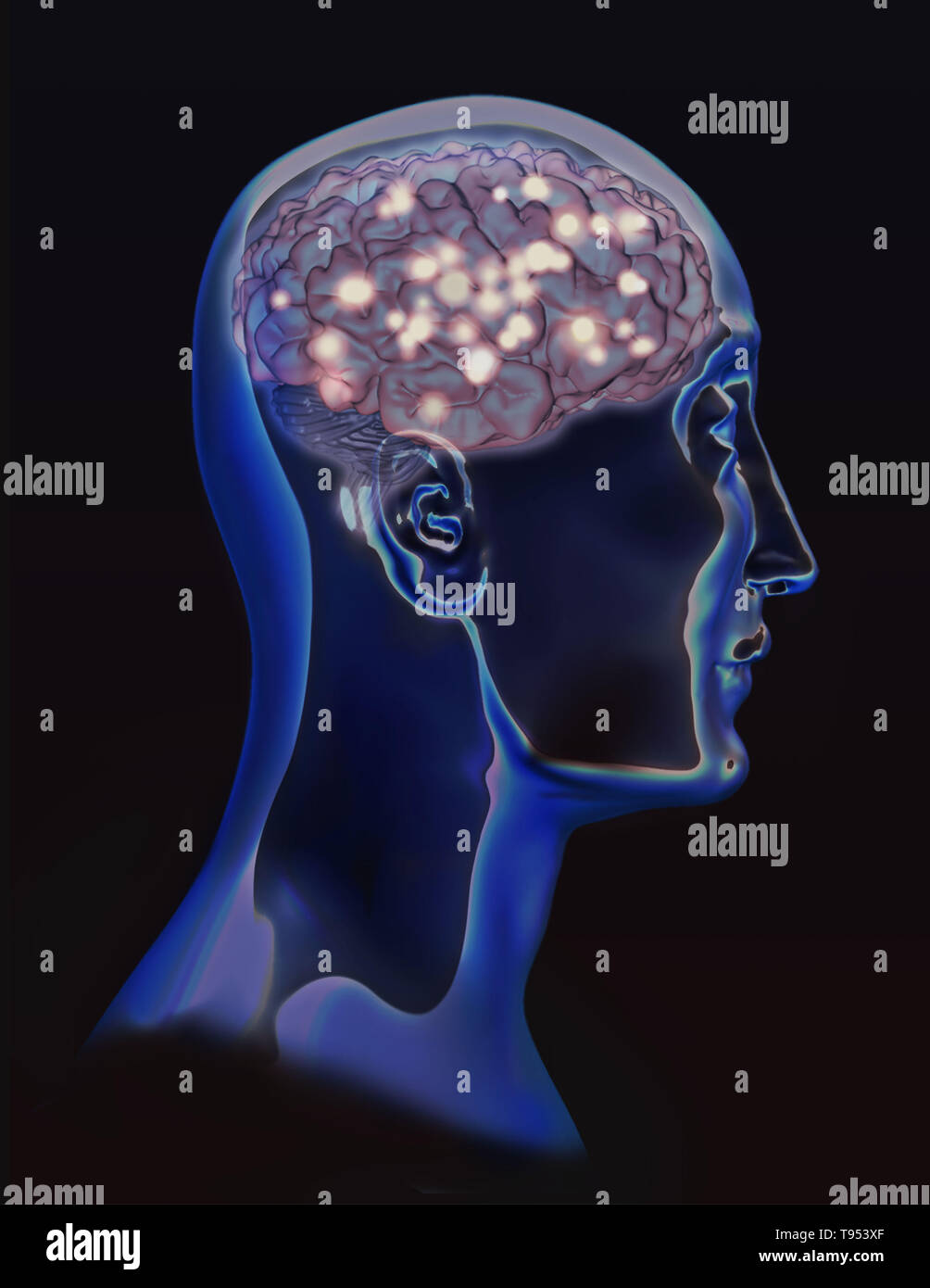 A conceptual illustration of brain activity. Stock Photo