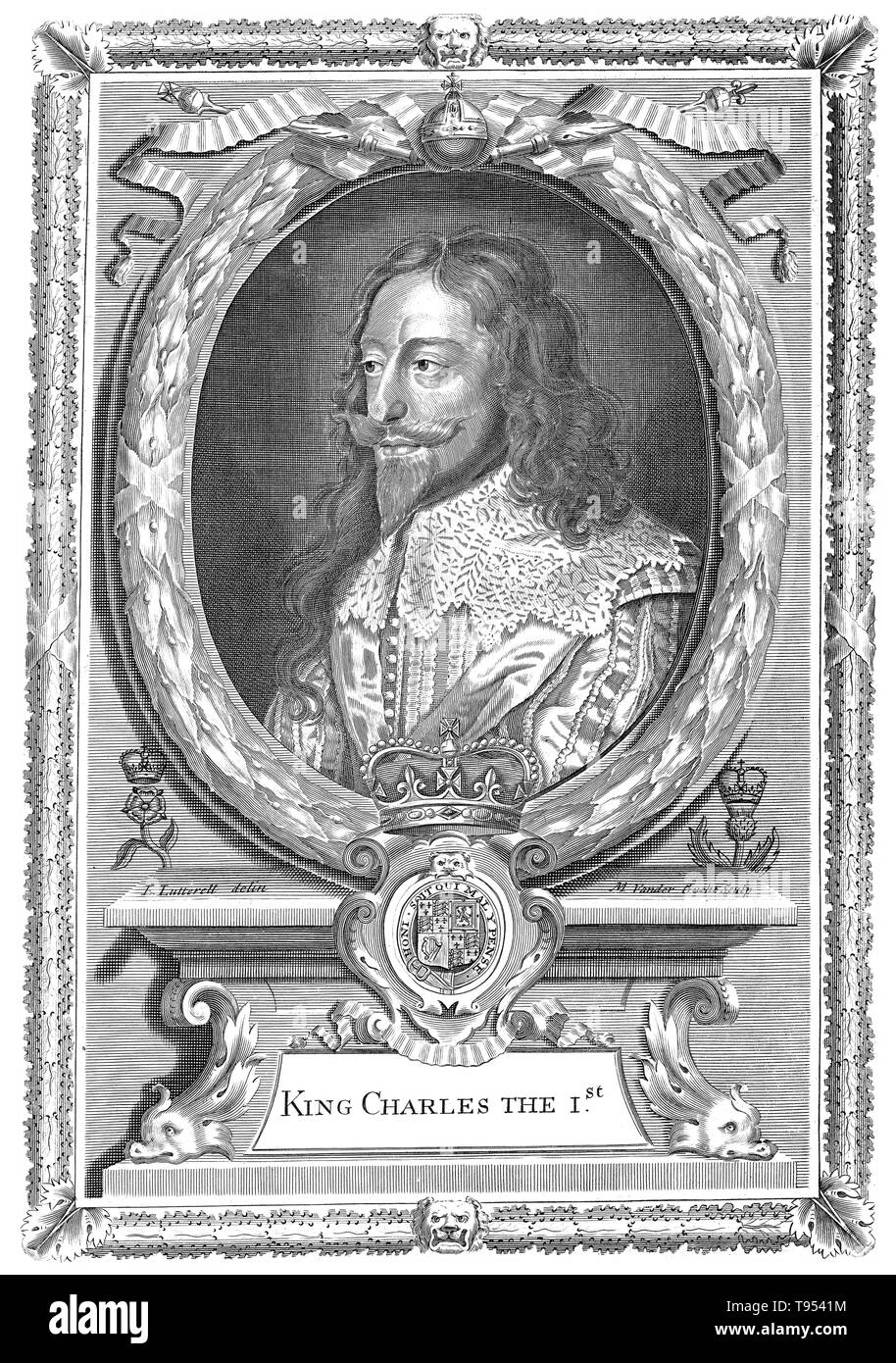 Charles I (November 19, 1600 - January 30, 1649) was monarch of the three kingdoms of England, Scotland, and Ireland from March 27, 1625 until his execution in 1649. Charles was the second son of King James VI of Scotland, but after his father inherited the English throne in 1603, he moved to England, where he spent much of the rest of his life. After his succession, Charles quarreled with the Parliament of England, which sought to curb his royal prerogative. Stock Photo