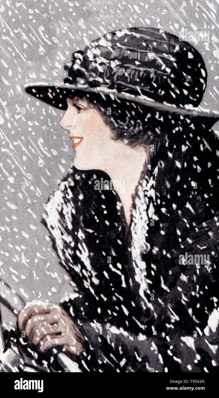 Entitled: 'A lady in a hat and fur-lined coat drives through the snow.' In the United States, 'Season's Greetings' and 'Happy Holidays' have become a common holiday greeting in the public sphere of department stores, public schools and greeting cards. Its use is generally confined to the period between Thanksgiving and New Year's Day. Stock Photo