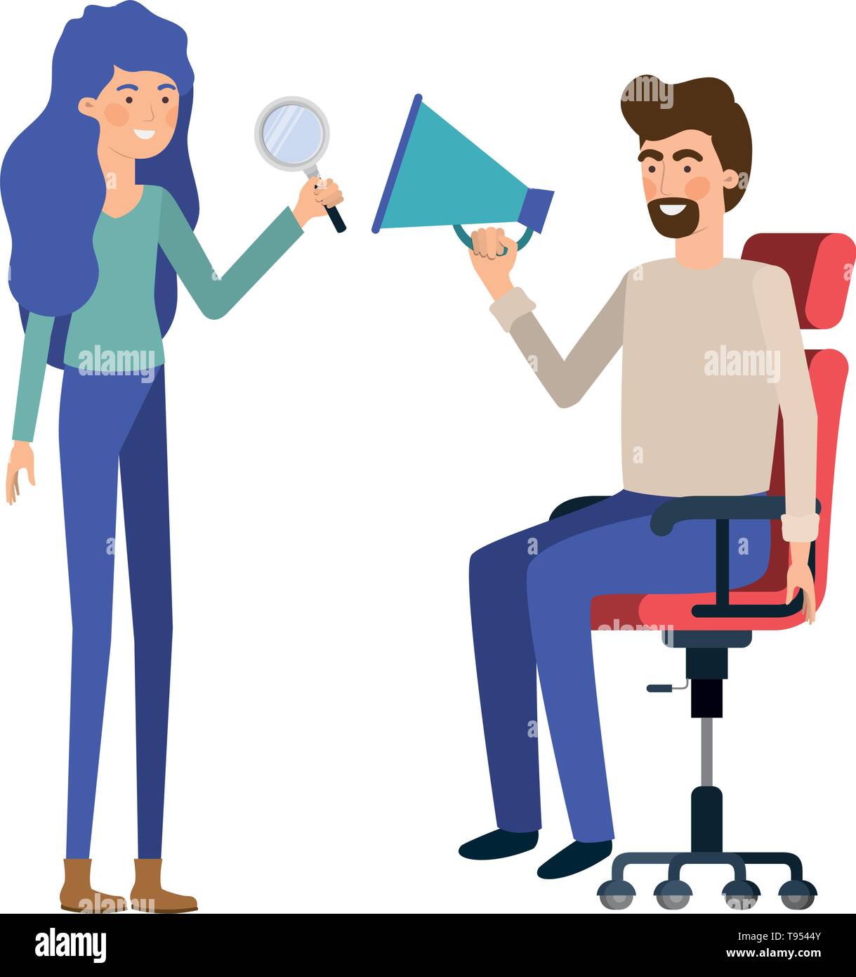 couple with sitting in office chair avatar character Stock Vector Image ...