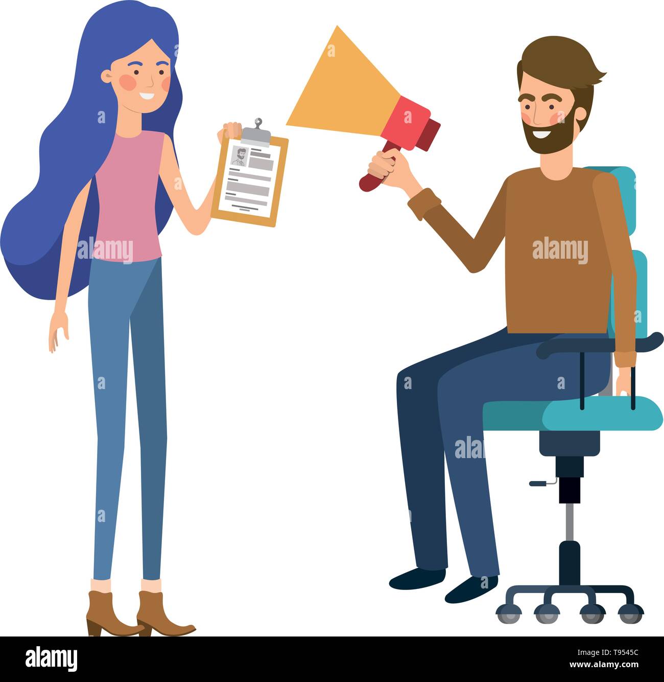 couple with sitting in office chair avatar character Stock Vector Image ...