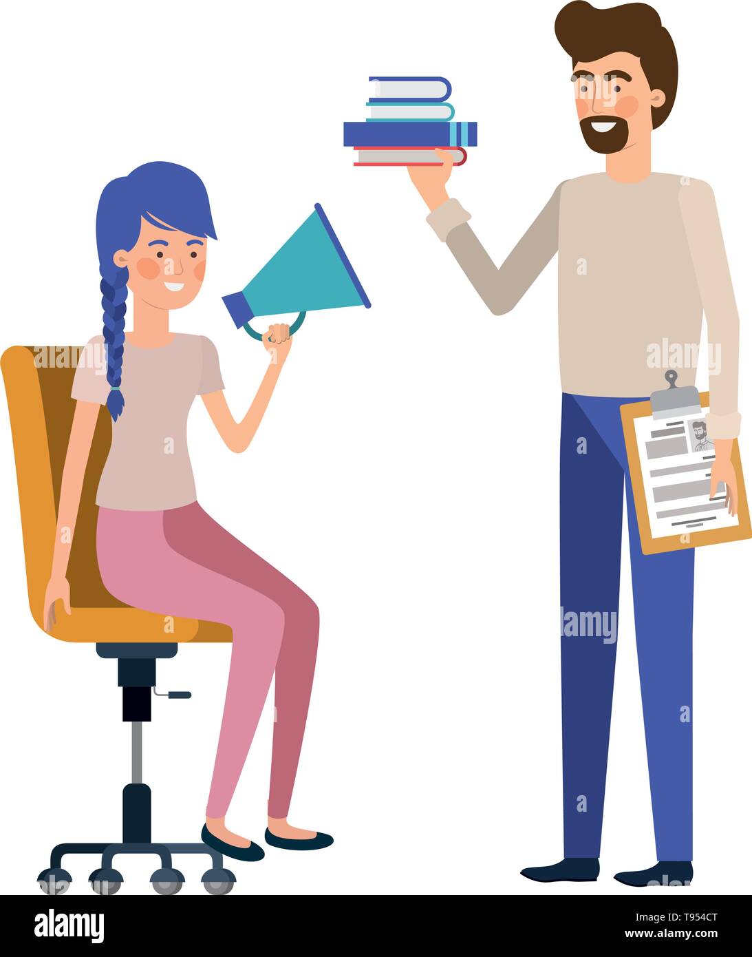 couple with sitting in office chair avatar character Stock Vector Image ...
