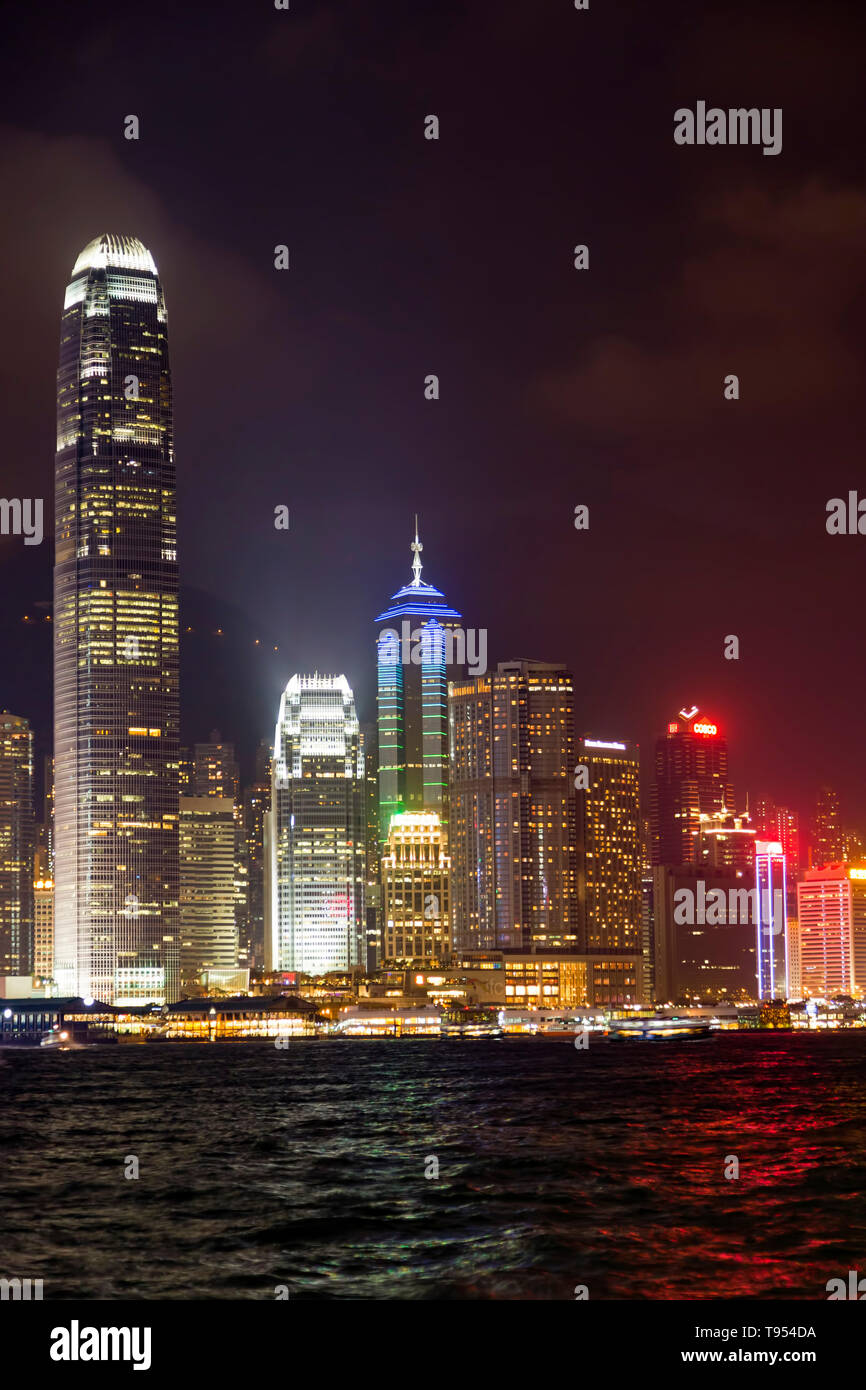 Victoria Harbour at night, Hong Kong, SAR, China Stock Photo