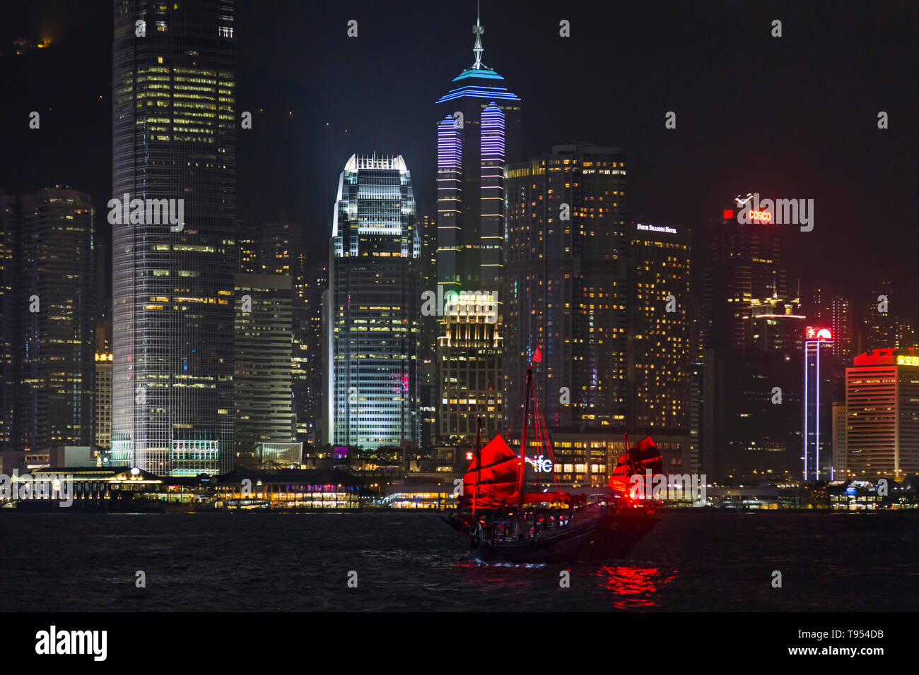 Victoria Harbour at night, Hong Kong, SAR, China Stock Photo