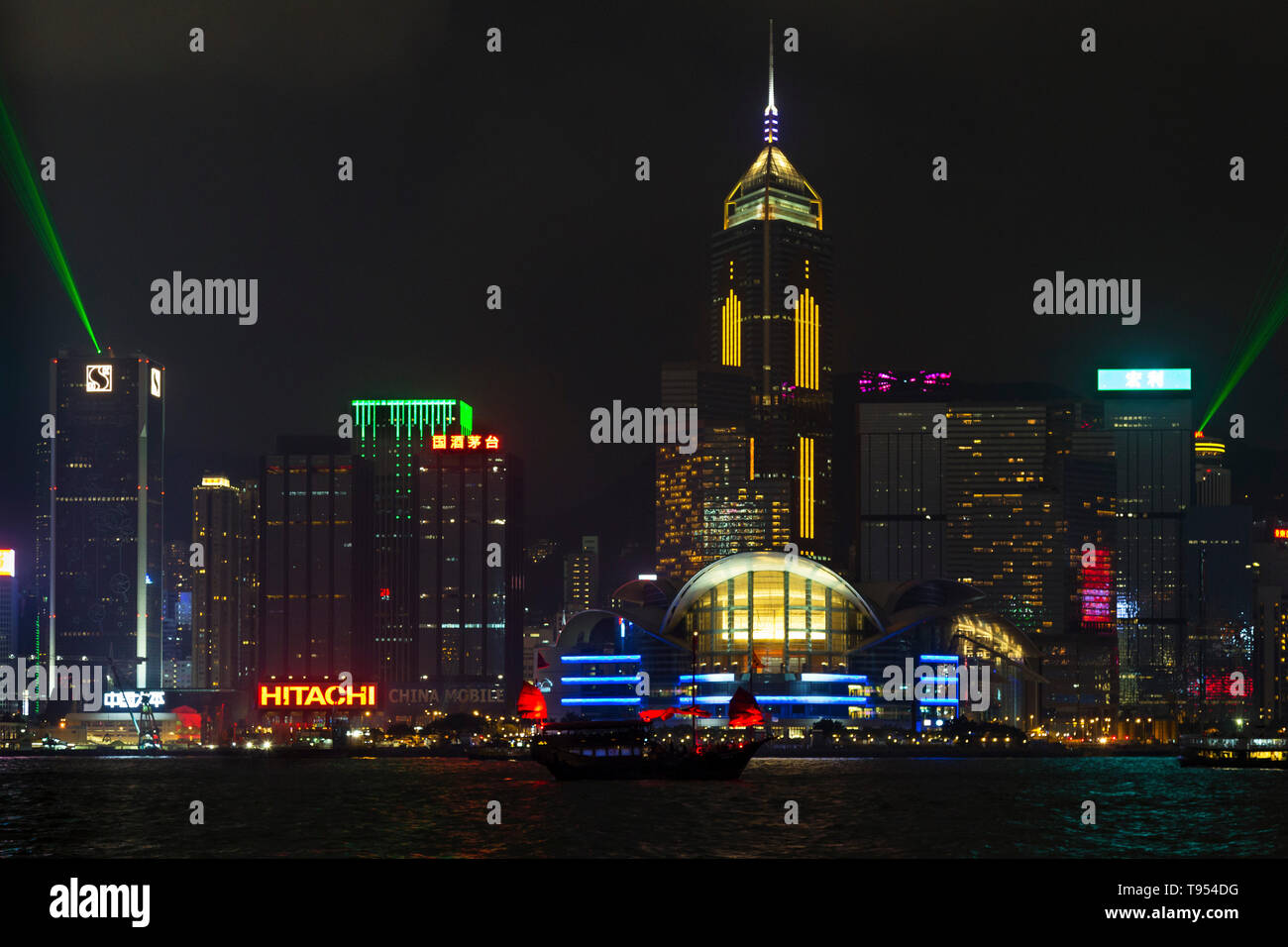 Victoria Harbour at night, Hong Kong, SAR, China Stock Photo